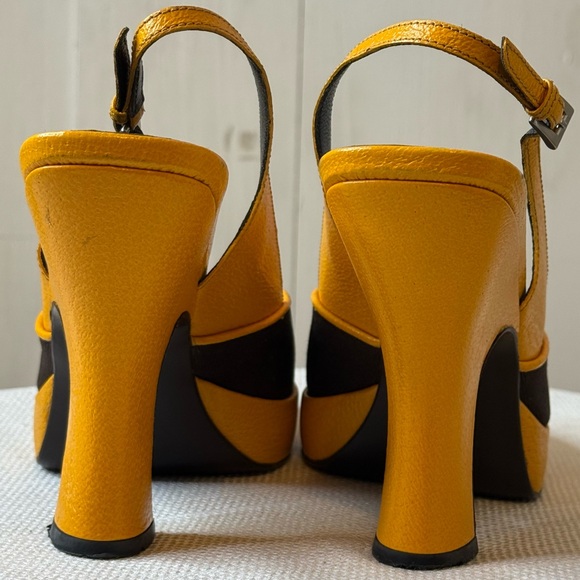 PRADA Brown & Mustard Yellow Leather Textile Heels 8.5 - Picture 14 of 16